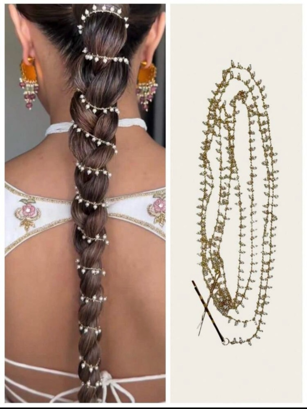 Gold and Pearl Hair Chain for Braids